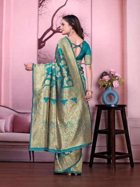Ready to Wear Banarasi Floral Print Jacquard Party Saree with Unstitched Blouse Ready To Wear Sarees