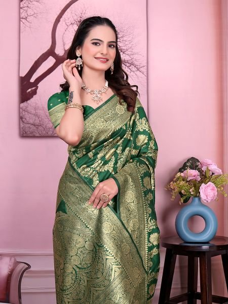 Ready to Wear Banarasi Floral Print Jacquard Party Saree with Unstitched Blouse Ready To Wear Sarees