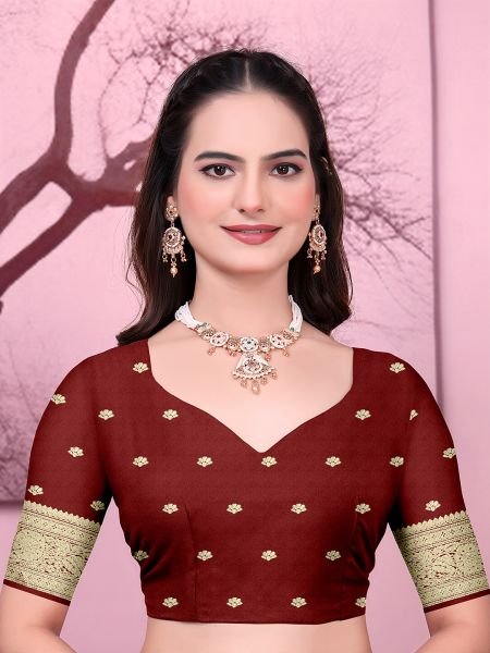 Ready to Wear Banarasi Floral Print Jacquard Party Saree with Unstitched Blouse Ready To Wear Sarees