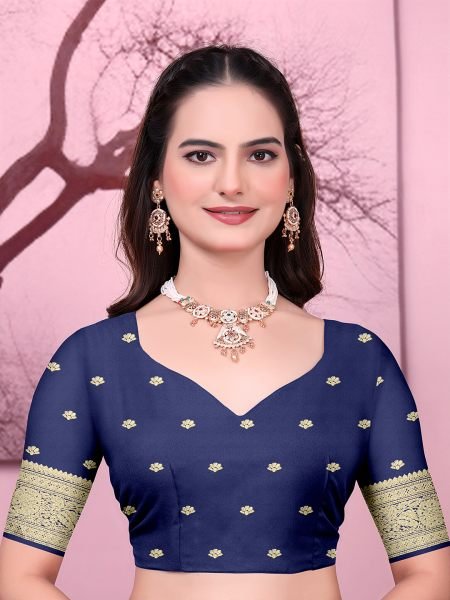 Ready to Wear Banarasi Floral Print Jacquard Party Saree with Unstitched Blouse Ready To Wear Sarees