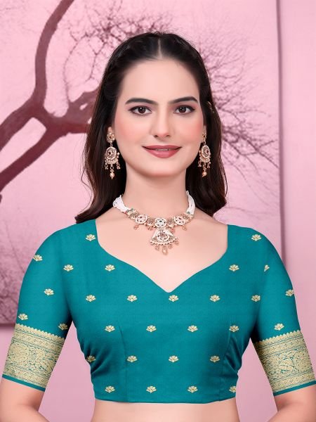 Ready to Wear Banarasi Floral Print Jacquard Party Saree with Unstitched Blouse Ready To Wear Sarees