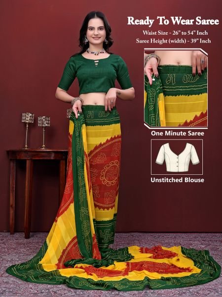 Ready to Wear Bandhani Printed Simmer Silk Saree  