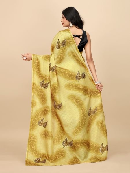 Elegant Checkered Manipuri Jute Silk Saree in Vibrant Yellow, Ready to Wear Ready To Wear Sarees
