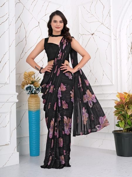 Ready to Wear Chiffon Saree with Zari Lines for Party Look Ready To Wear Sarees