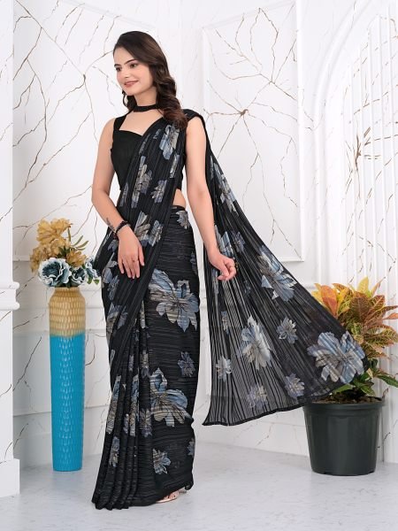 Ready to Wear Chiffon Saree with Zari Lines for Party Look Ready To Wear Sarees