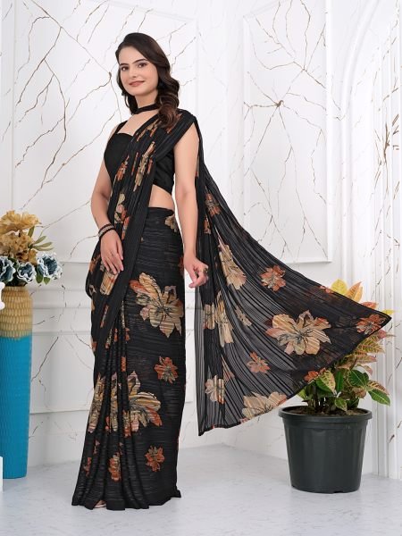 Ready to Wear Chiffon Saree with Zari Lines for Party Look Ready To Wear Sarees