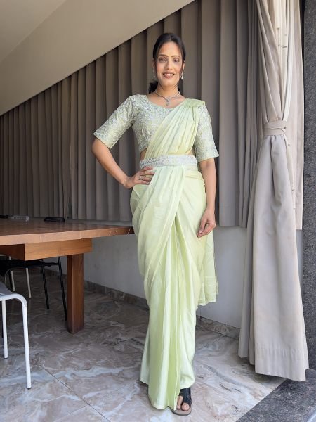 Ready To Wear Chinon Embroidery Work Saree With Stitched Blouse Daily Deals