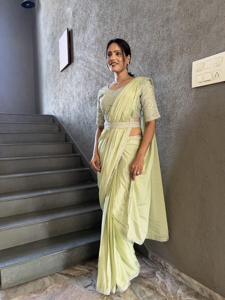  Ready To Wear Chinon Embroidery Work Saree With Stitched Blouse Ready To Wear Sarees