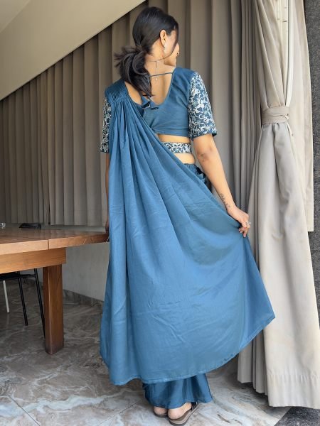  Ready To Wear Chinon Embroidery Work Saree With Stitched Blouse Ready To Wear Sarees