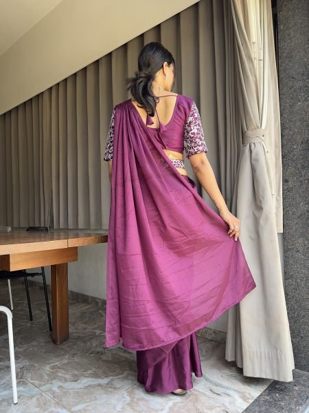  Ready To Wear Chinon Embroidery Work Saree With Stitched Blouse Ready To Wear Sarees