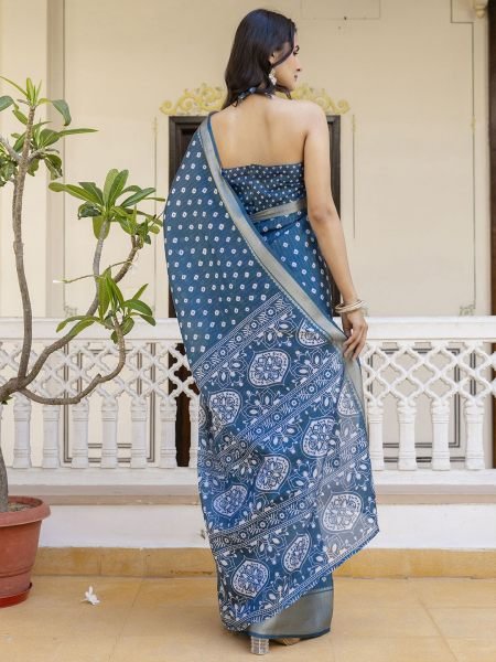 Ready to Wear Dola Silk Bandhani Saree with Zari Woven Border Ready To Wear Sarees