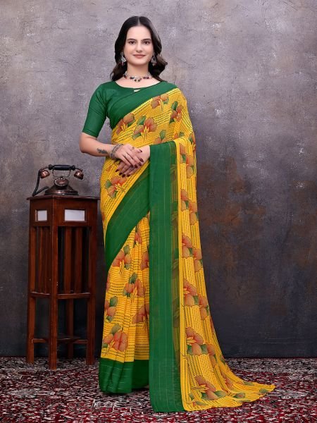 Ready to Wear Floral Leaf Printed Simmer Silk saree Saree