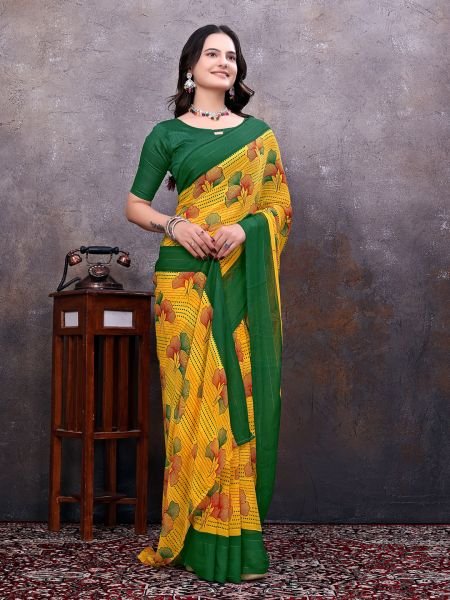 Ready to Wear Floral Leaf Printed Simmer Silk saree Ready To Wear Sarees
