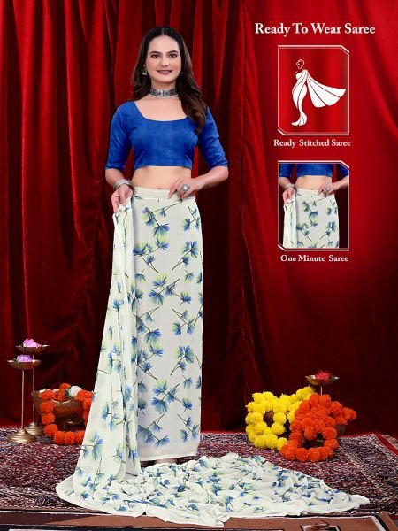Ready to wear Floral Printed Georgette Saree Daily Deals