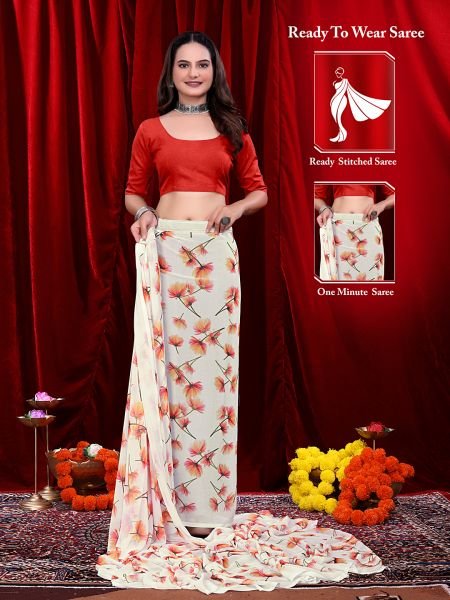 Ready to wear Floral Printed Georgette Saree Daily Deals