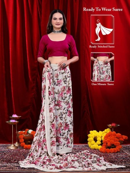 Ready to wear Floral Printed Georgette Saree Daily Deals