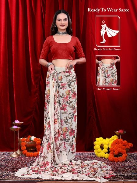 Ready to wear Floral Printed Georgette Saree Daily Deals