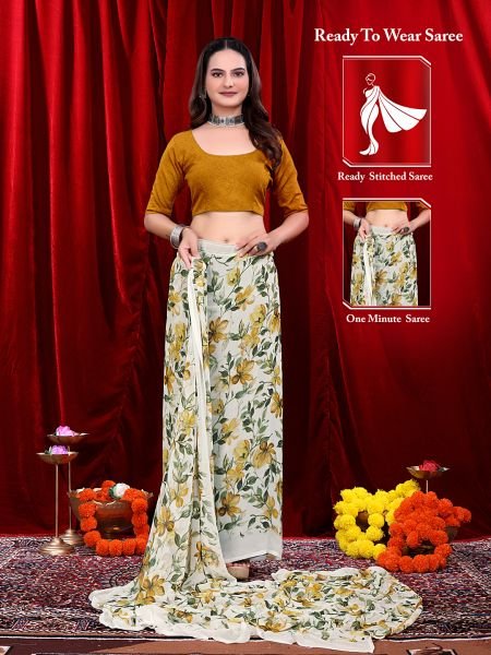 Ready to wear Floral Printed Georgette Saree Ready To Wear Sarees