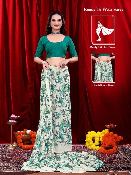 Ready to wear Floral Printed Georgette Saree Daily Deals