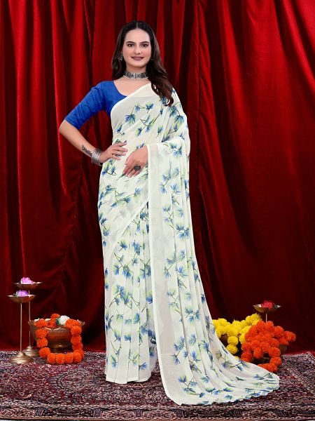 Ready to wear Floral Printed Georgette Saree Ready To Wear Sarees