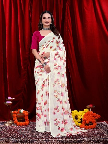 Ready to wear Floral Printed Georgette Saree Ready To Wear Sarees