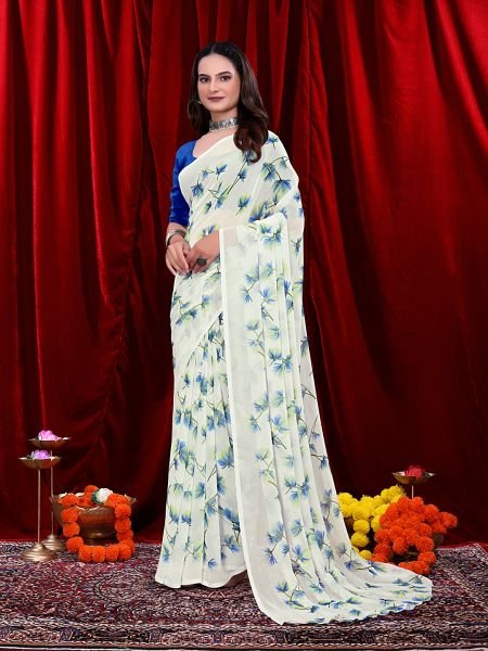 Ready to wear Floral Printed Georgette Saree Ready To Wear Sarees