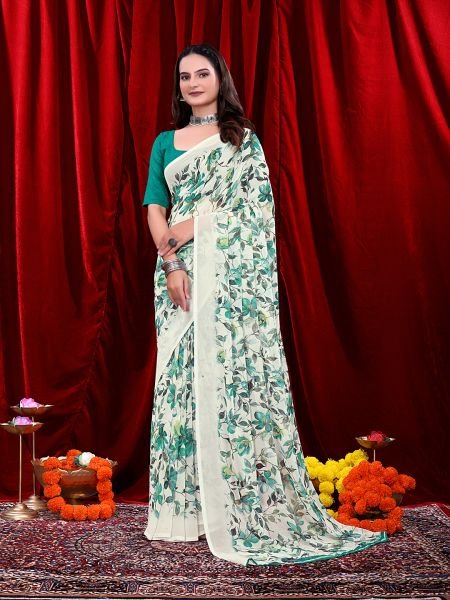 Ready to wear Floral Printed Georgette Saree Ready To Wear Sarees