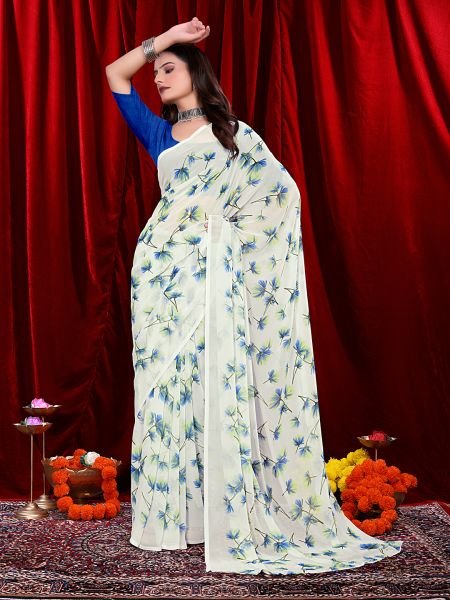Ready to wear Floral Printed Georgette Saree Ready To Wear Sarees