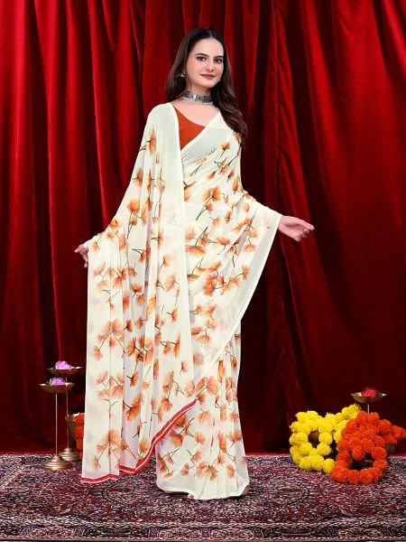 Ready to wear Floral Printed Georgette Saree Ready To Wear Sarees
