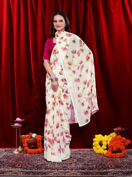 Ready to wear Floral Printed Georgette Saree Ready To Wear Sarees