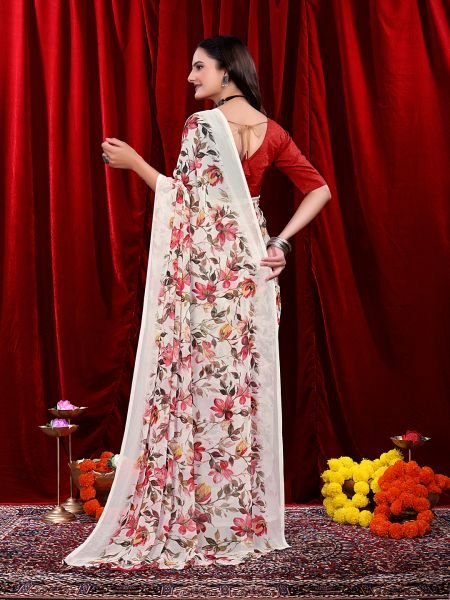 Ready to wear Floral Printed Georgette Saree Ready To Wear Sarees