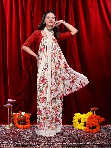 Ready to wear Floral Printed Georgette Saree Ready To Wear Sarees