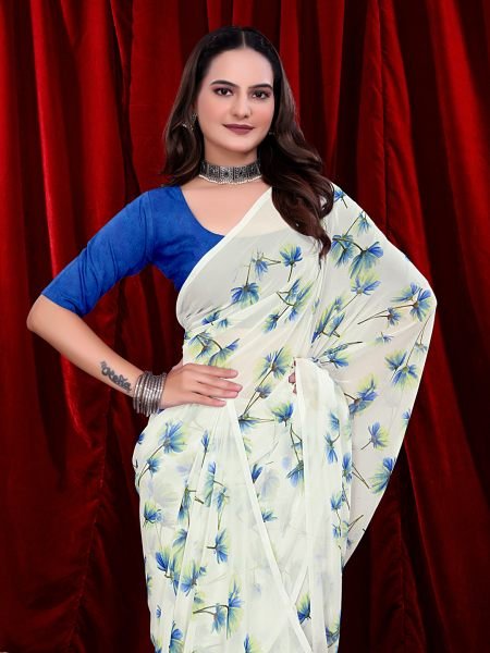 Ready to wear Floral Printed Georgette Saree Ready To Wear Sarees