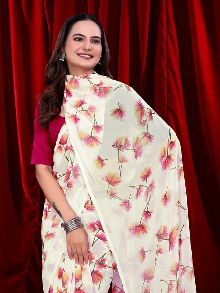 Ready to wear Floral Printed Georgette Saree Ready To Wear Sarees