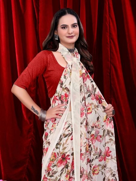 Ready to wear Floral Printed Georgette Saree Ready To Wear Sarees