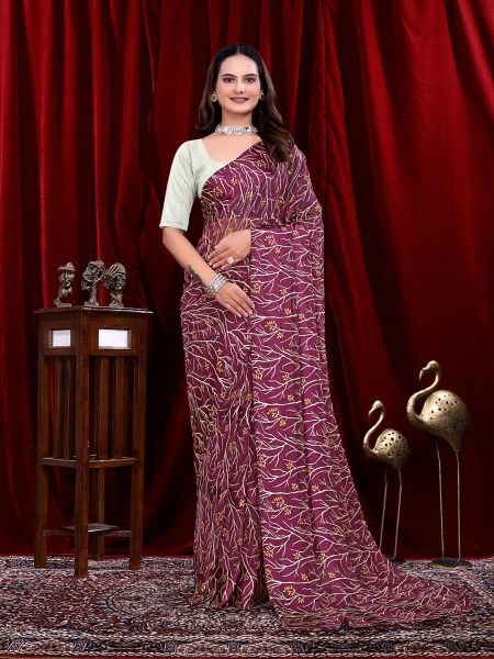 Ready to Wear Georgette Pattu Printed Saree Ready To Wear Sarees