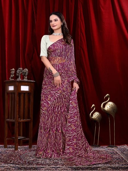 Ready to Wear Georgette Pattu Printed Saree Ready To Wear Sarees