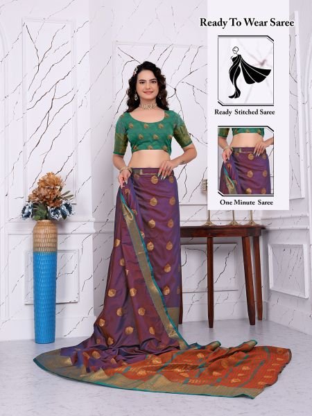 Ready to Wear Pure Banarasi Silk Saree with Jacquard   Woven Weaving Work Daily Deals