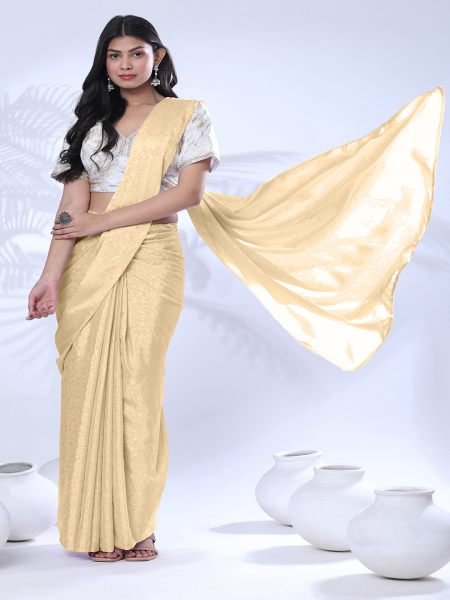 Ready To Wear Chiffon Gold Saree With Stitch Blouse  Sale