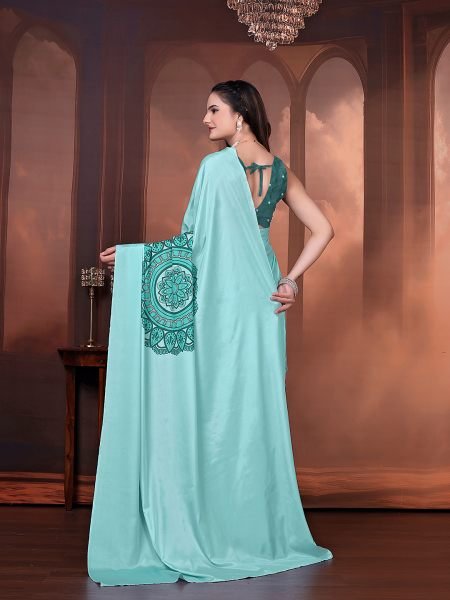 Ready to Wear Silk Crepe Floral Print Saree with Unstitched Blouse for Party Wear Ready To Wear Sarees