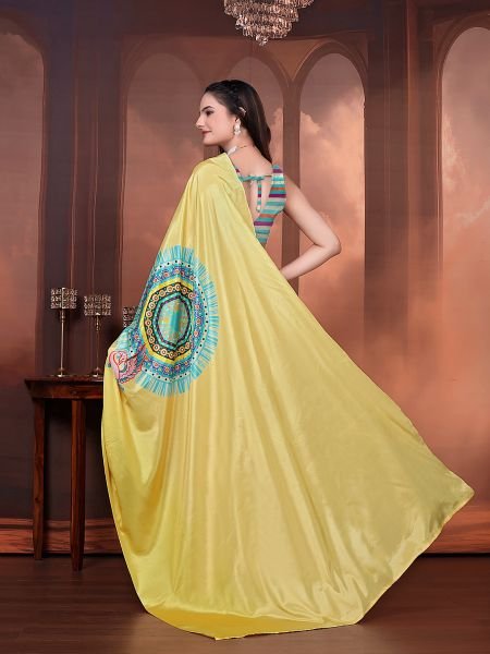 Ready to Wear Silk Crepe Floral Print Saree with Unstitched Blouse for Party Wear Ready To Wear Sarees