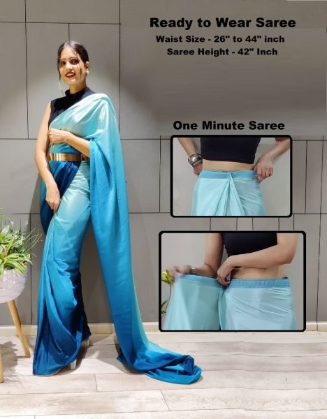 Ready To Wear Solid Chiffon Two Tone Saree With Belt Sale