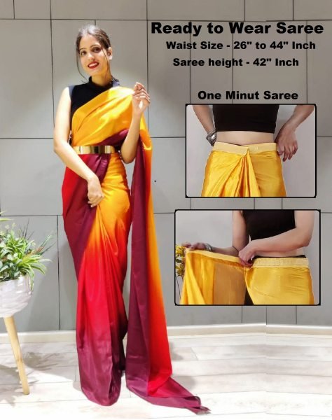 Ready To Wear Solid Chiffon Two Tone Saree With Belt Sale