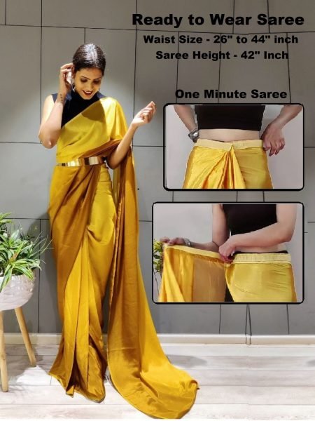Ready To Wear Solid Chiffon Two Tone Saree With Belt Sale