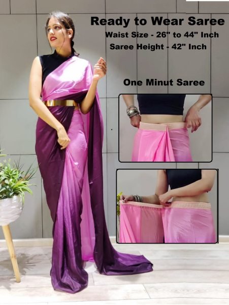 Ready To Wear Solid Chiffon Two Tone Saree With Belt Ready To Wear Sarees