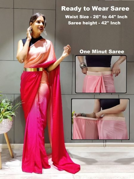 Ready To Wear Solid Chiffon Two Tone Saree With Belt Sale