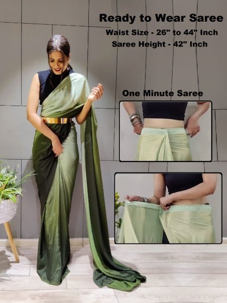 Ready To Wear Solid Chiffon Two Tone Saree With Belt Sale