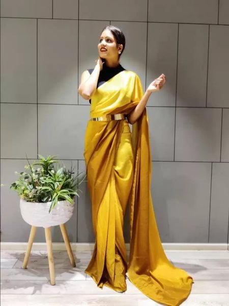 Ready To Wear Solid Chiffon Two Tone Saree With Belt Designer Sarees