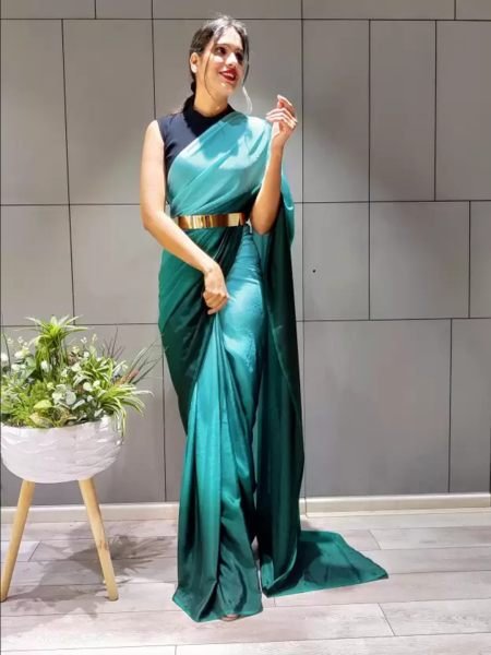 Ready To Wear Solid Chiffon Two Tone Saree With Belt Designer Sarees