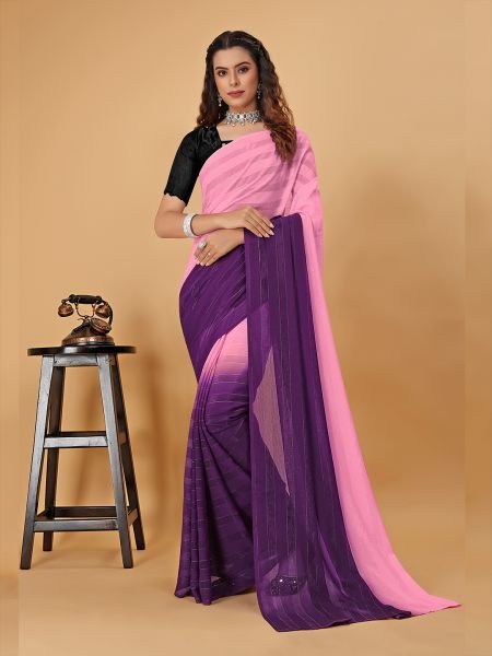 Ready To Wear Woven Chiffon Foli Print Work Two Tone Saree Ready To Wear Sarees
